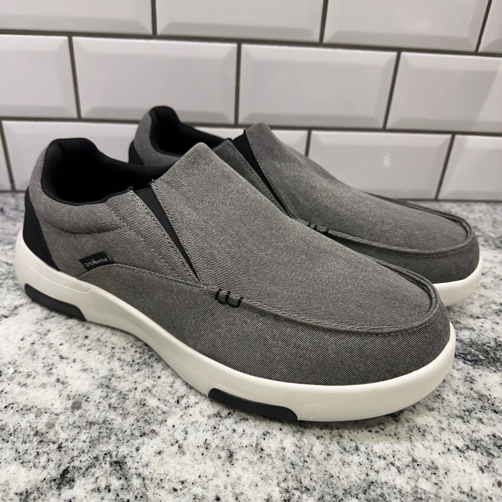 Orthocomfoot Mens 12 Slip On Loafer Shoes Grey ZGBX02 Canvas Comfort Dadcore